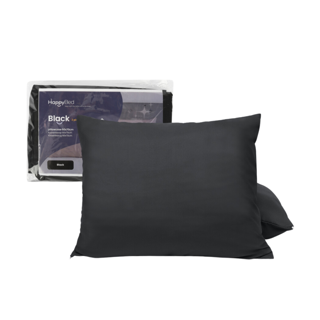 HappyBed Black kussensloop set, 100% microvezel, antraciet tint, twee stuks.