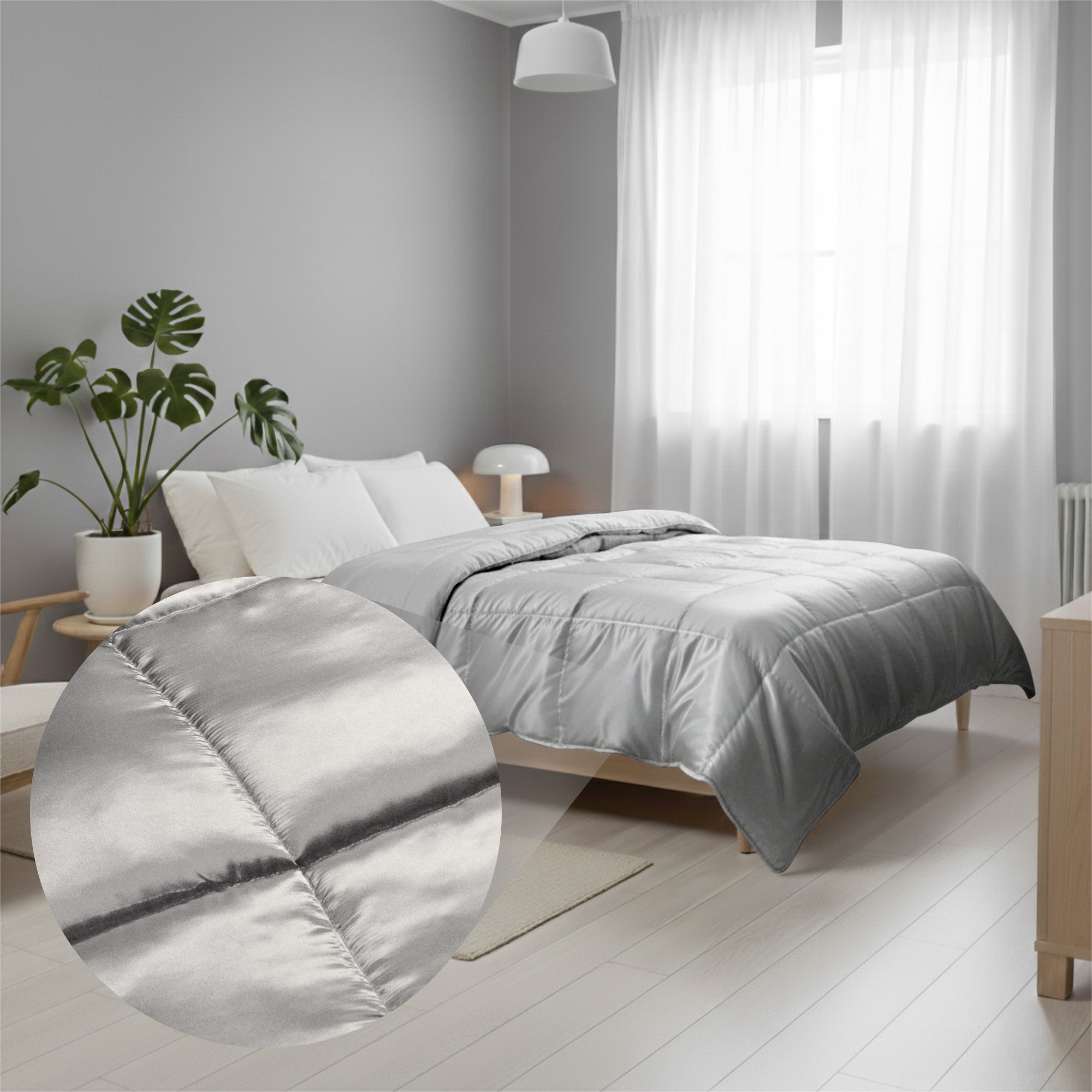 HappyBed Satijn Silver Grey satijnen dekbed zijdezacht luxueus ademend huidvriendelijk voor elk seizoen