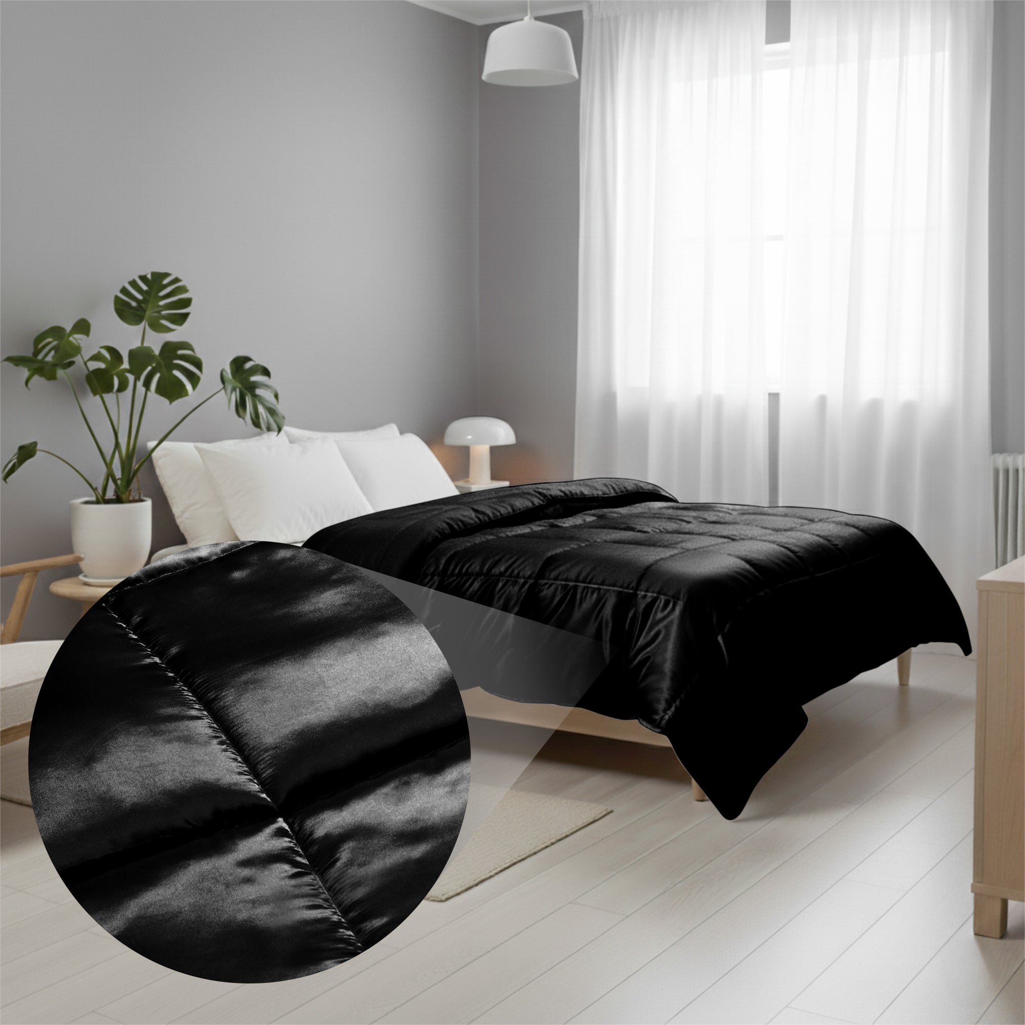 HappyBed Satijn zwart glanzend beddengoed in moderne slaapkamer