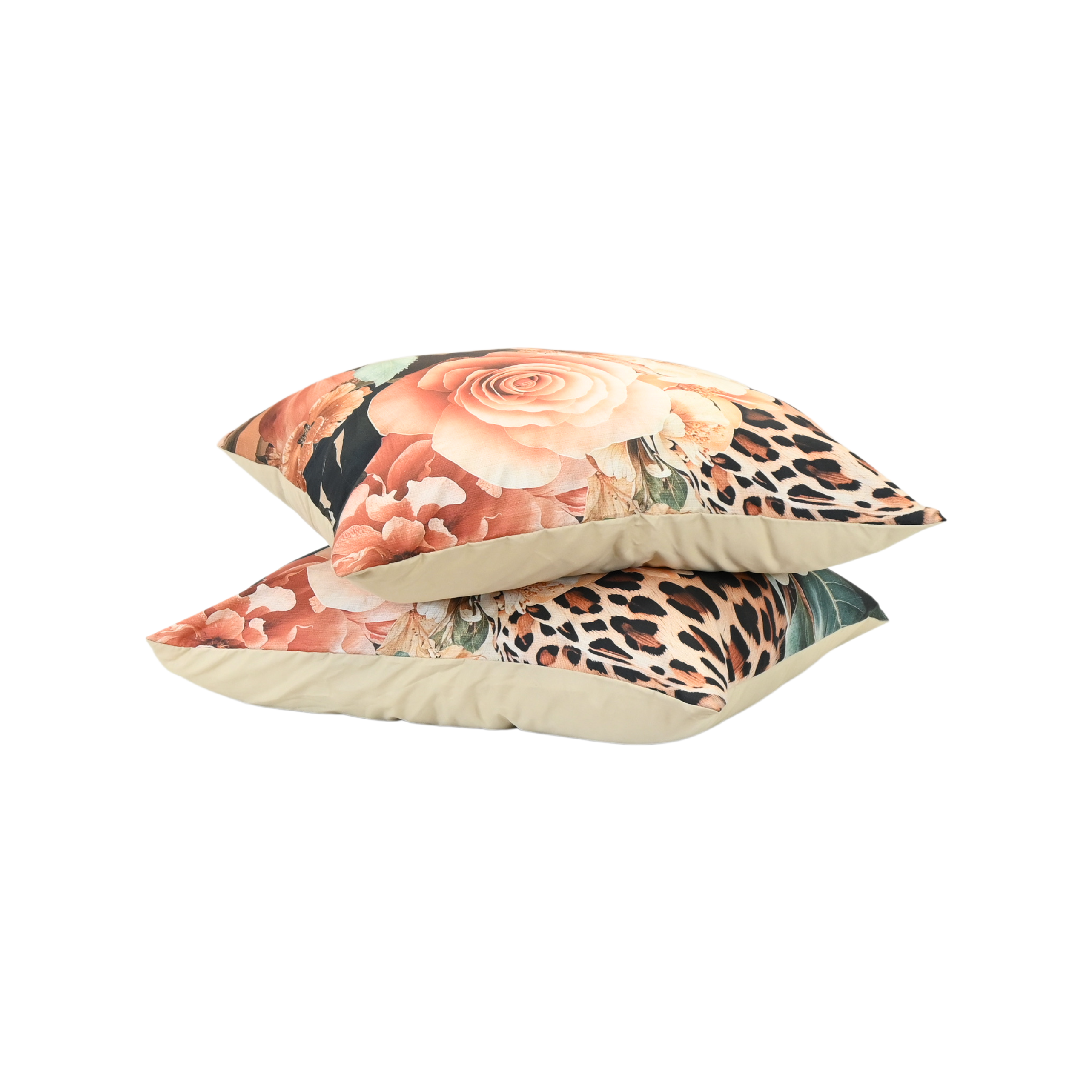 HappyBed Leopard Bliss pillowcase set, 2 pieces, 60x70cm, featuring floral and leopard print design.