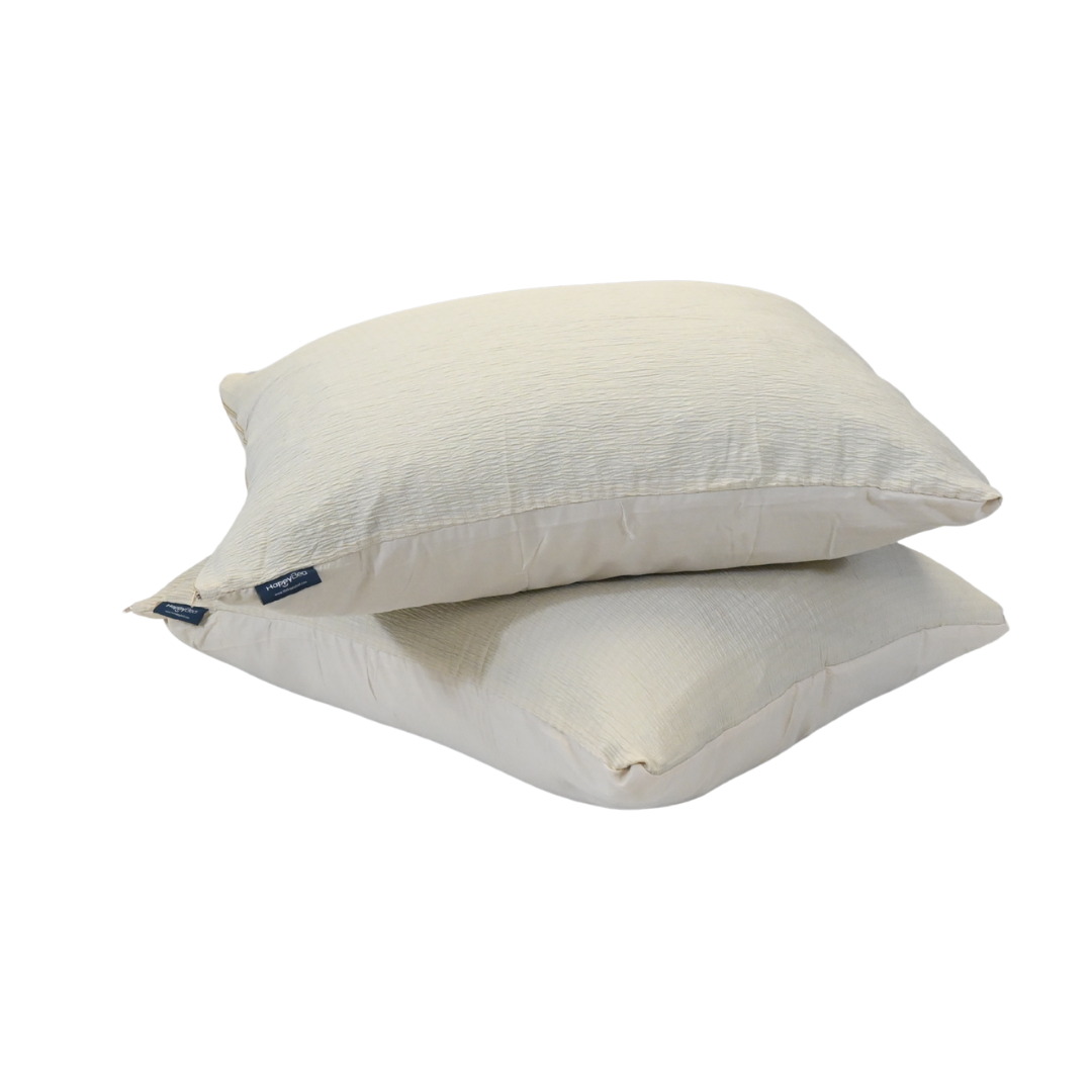 HappyBed Mousseline pillowcase set of 2 in sand color, soft 100% microfiber mousseline fabric with hotel closure.