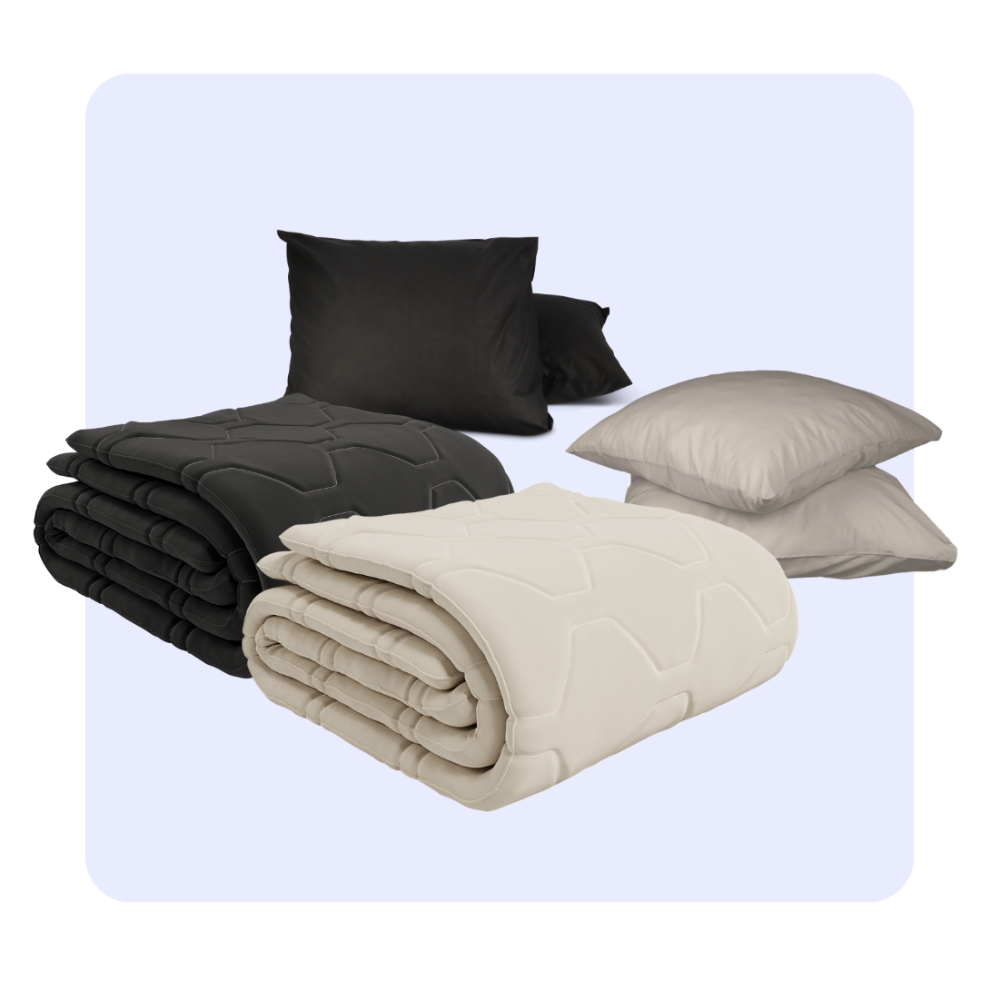 HappyBed Bestseller-Bündel – Set von 2 (Taupe & Black) + Gratis Kissenbezüge - Ganzjahresdecken - SKU: 