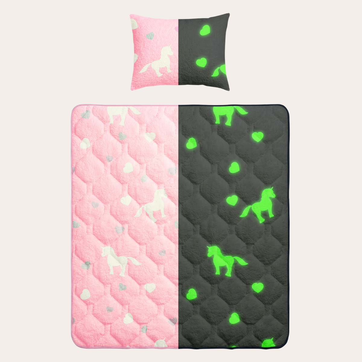 HappyBed Leuchtende Kinderbettdecke | Einhorn, inklusive Kissenbezug