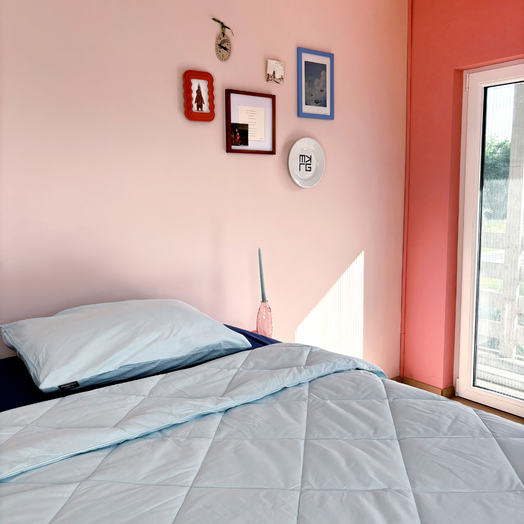 HappyBed Premium - Light Blue - Zomerdekbed - Percal katoen