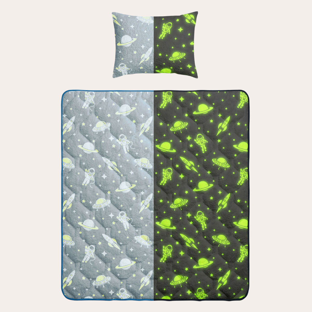 HappyBed Im Dunkeln leuchtende Kinderbettdecke | Weltraum - inklusive Kissenbezug