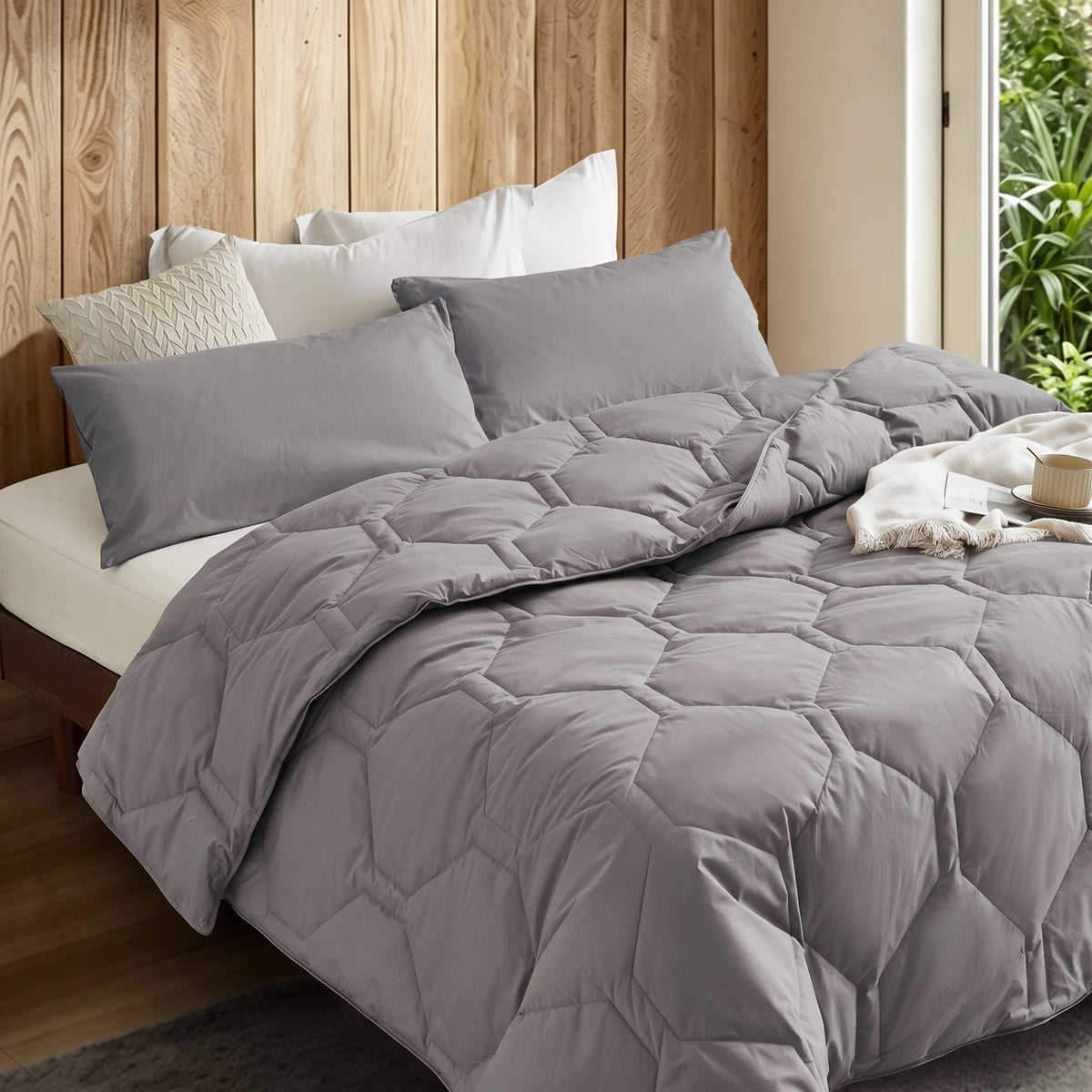 HappyBed couette lavable | Percale plumes | Gris