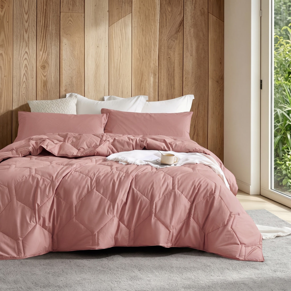 HappyBed couette lavable | Percale plumes | Vieux rose