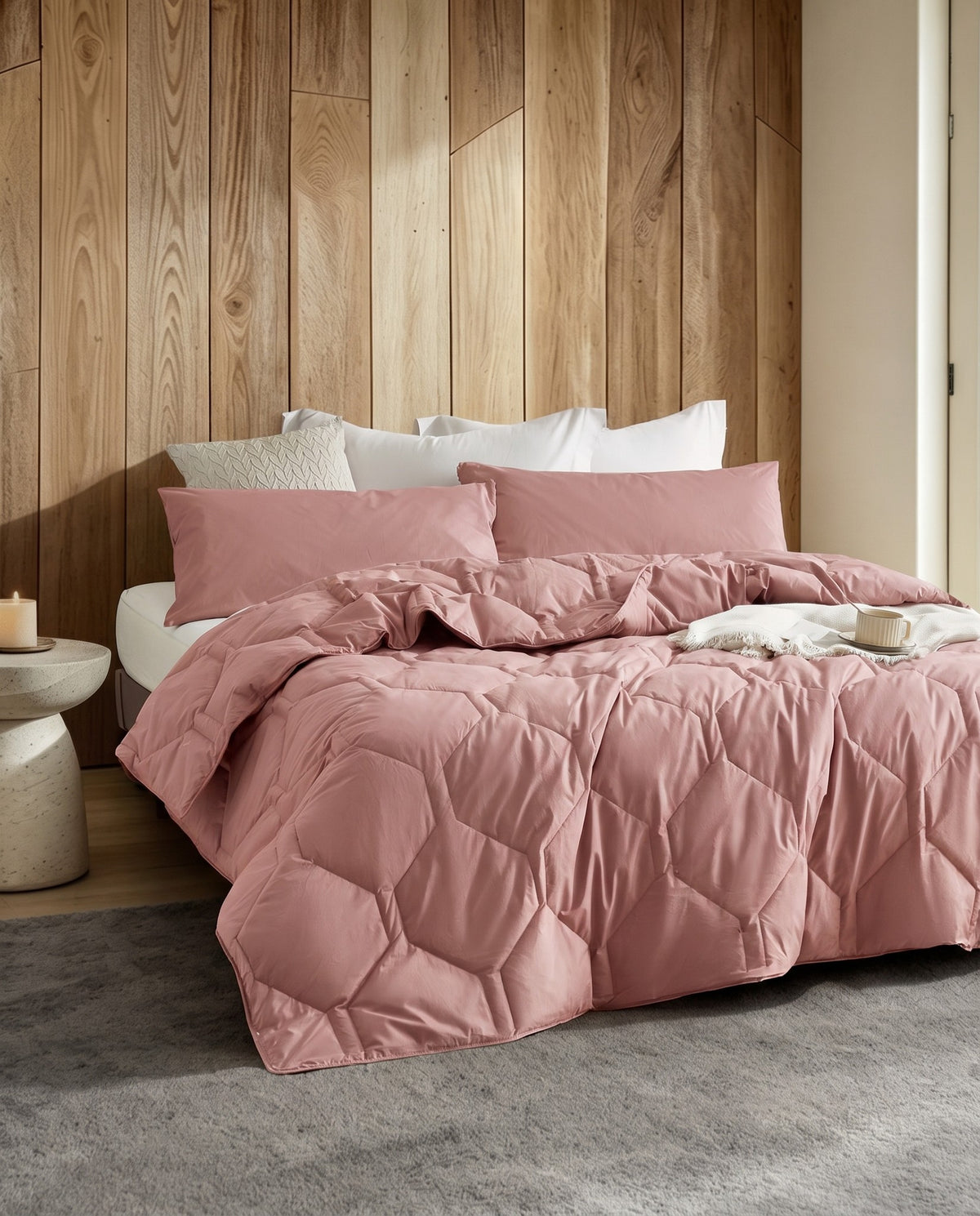 HappyBed couette lavable | Percale plumes | Vieux rose