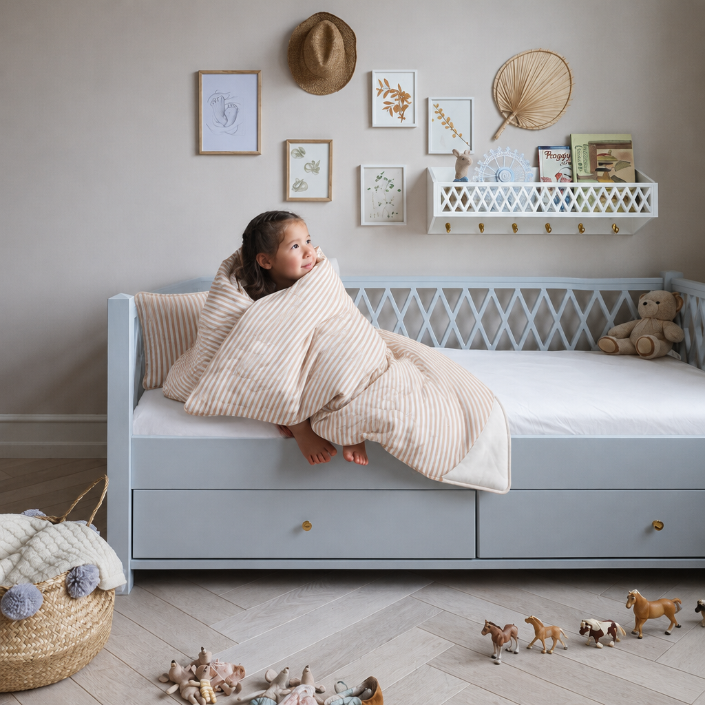Waschbare Kids All Season Bettdecke | Caramel Stripes | Inklusive Kissen