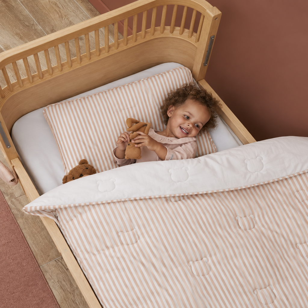 Waschbare Kids All Season Bettdecke | Caramel Stripes | Inklusive Kissen