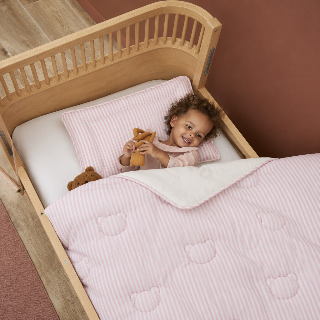 Waschbare Kids All Season Bettdecke | Pink Stripes | Inklusive Kissen