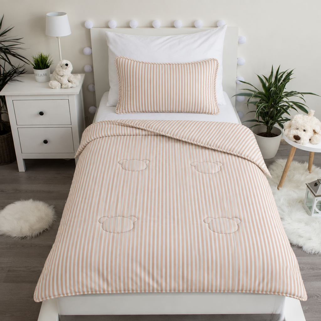 Waschbare Kids All Season Bettdecke | Caramel Stripes | Inklusive Kissen