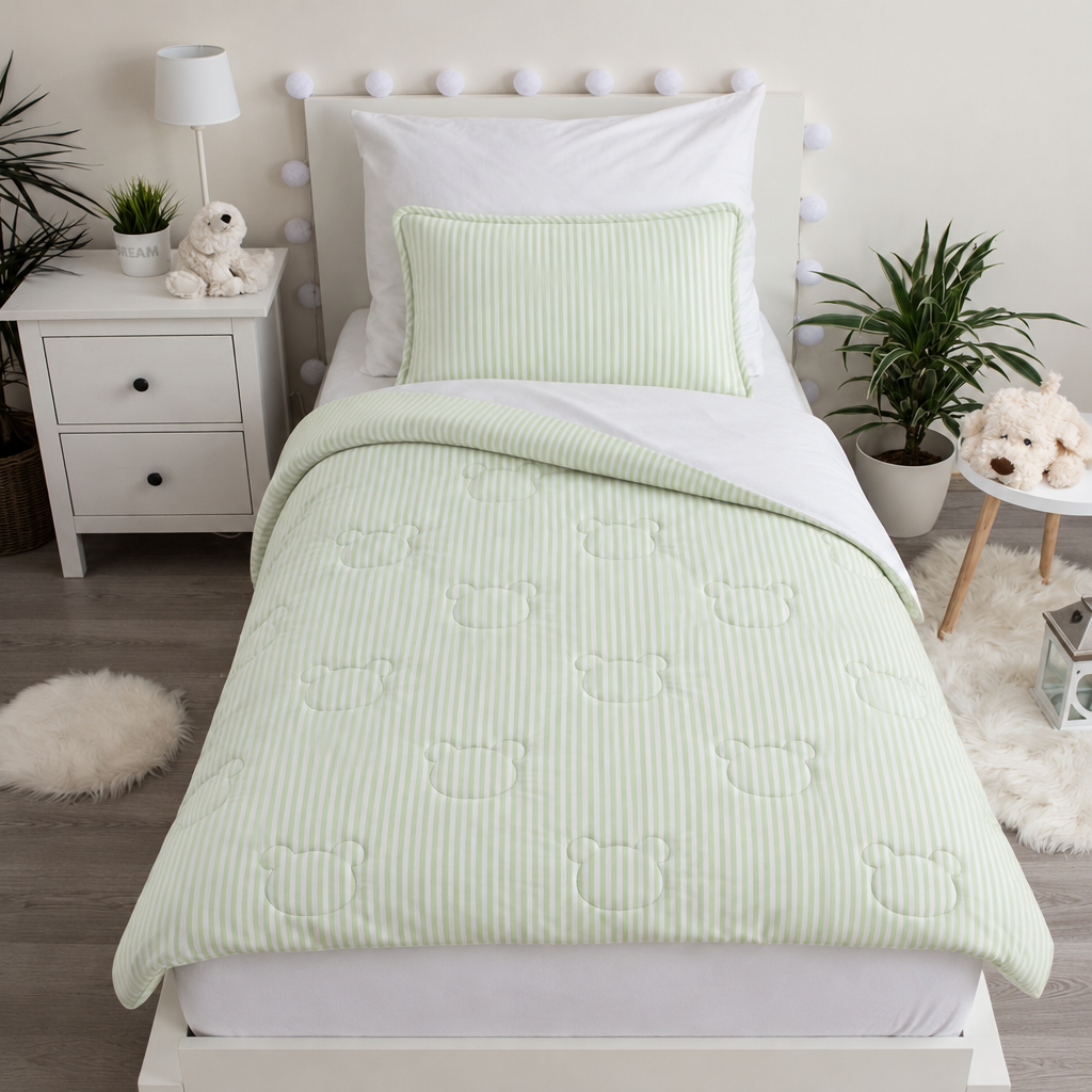 Vaskbar Kids All Season-dyne | Green Stripes | Inkl. pude