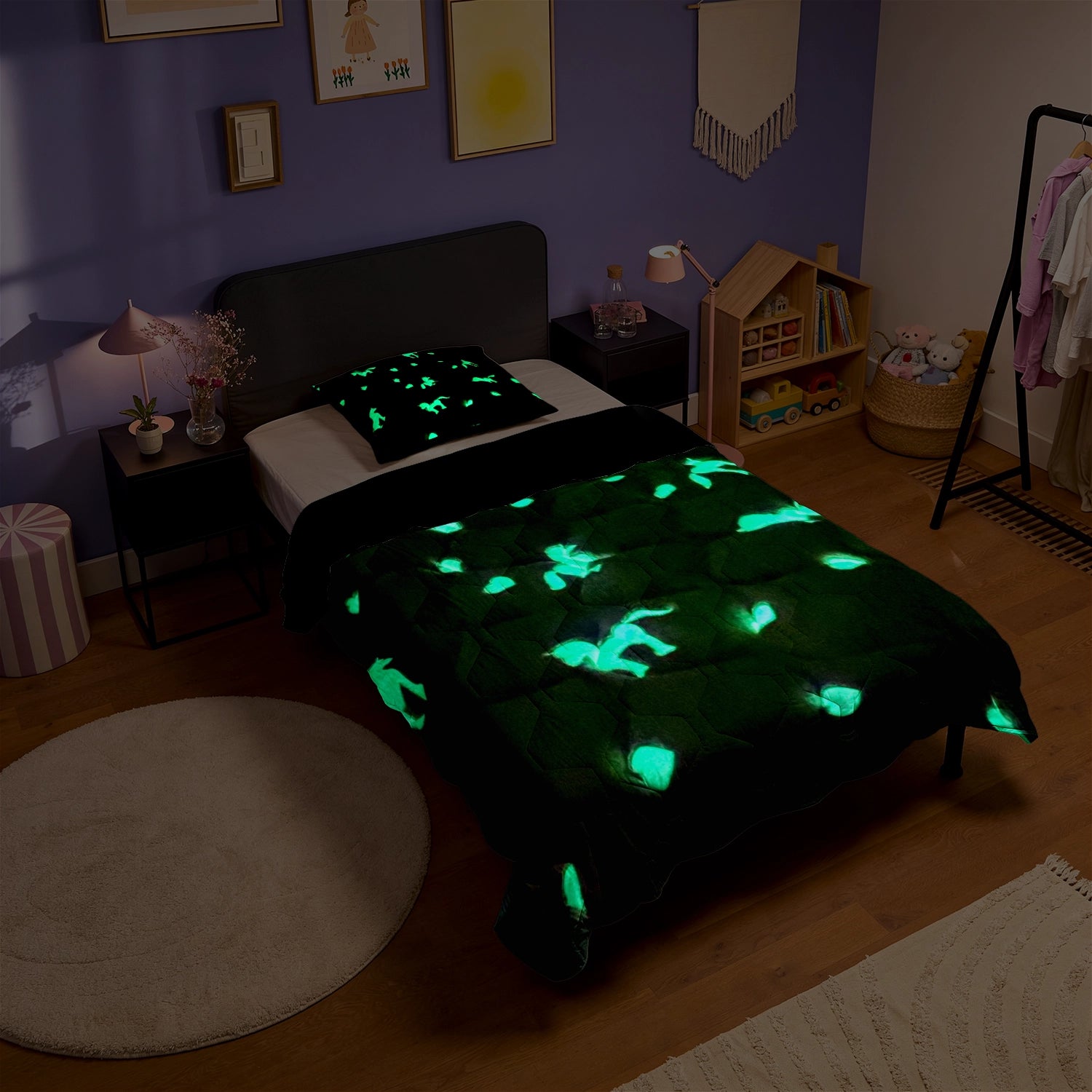 HappyBed Kinderbettdecke | Glow in the Dark | Einhorn + Kissenbezug