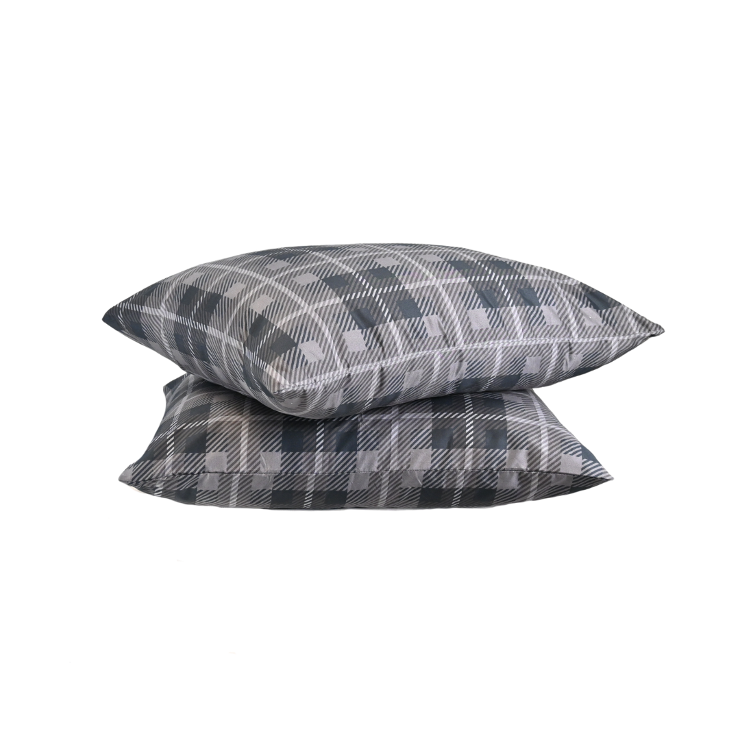 HappyBed | Grey Tartan Lot de 2 taies d'oreiller - 60x70cm - Microfibre