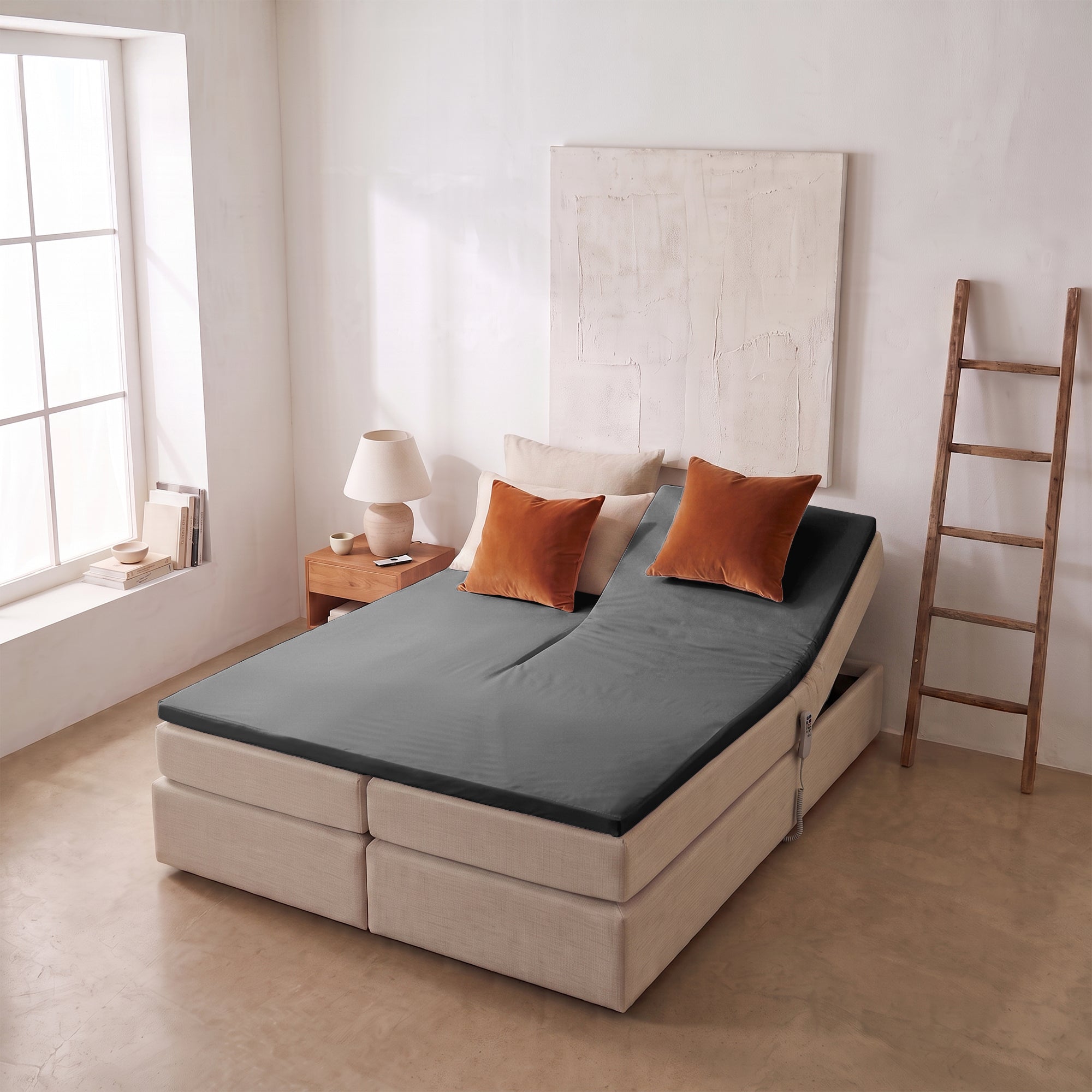 Drap-housse HappyBed | Split topper | Anthracite | Coton