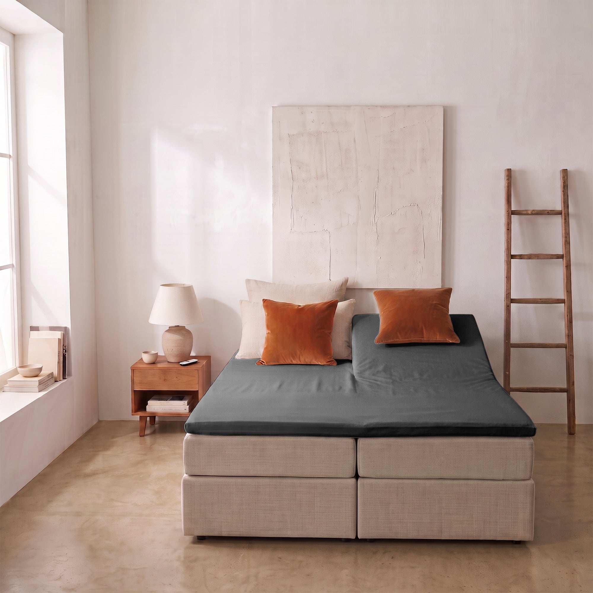 Drap-housse HappyBed | Split topper | Anthracite | Coton