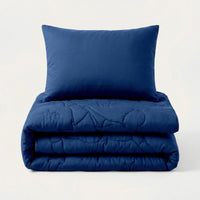 HappyBed wasbaar kinderdekbed in marineblauw met voetbal WM-thema en bijpassend hoofdkussenhoesje