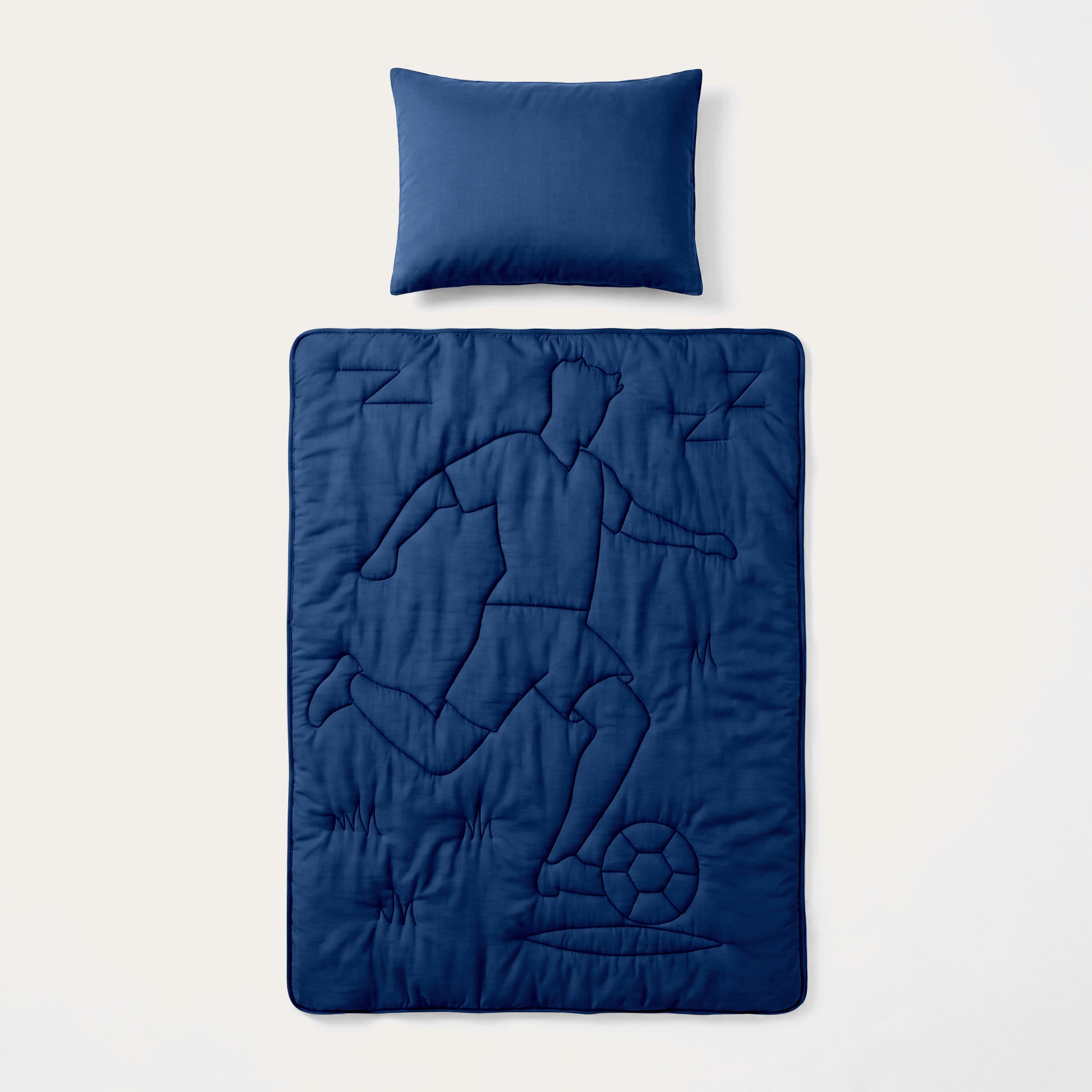 HappyBed Waschbare Ganzjahresbettdecke Kinder | WM-Keeper | Navy | Inklusive 60x70 cm Kopfkissenbezug