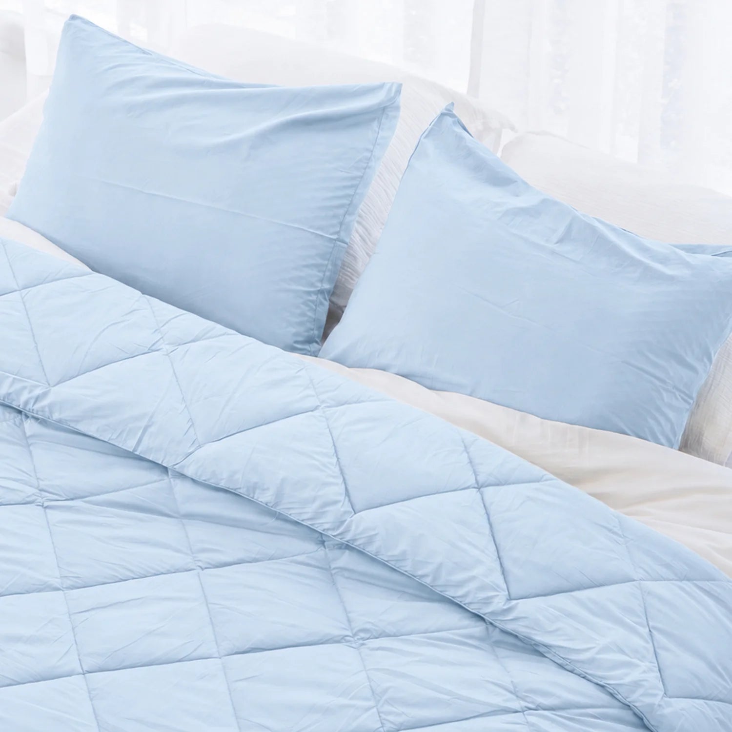 HappyBed Wasbaar Zomerdekbed | Percal Katoen | Light Blue
