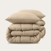 HappyBed Bestseller Bundle | All-Season Duvet Set Taupe – 2-piece bundle with tuck-in strip + pillowcases