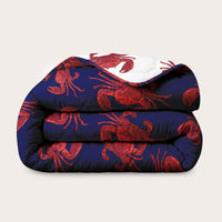 HappyBed x A Fish Named Fred colorful double-faced coastal crab duvet for year-round use