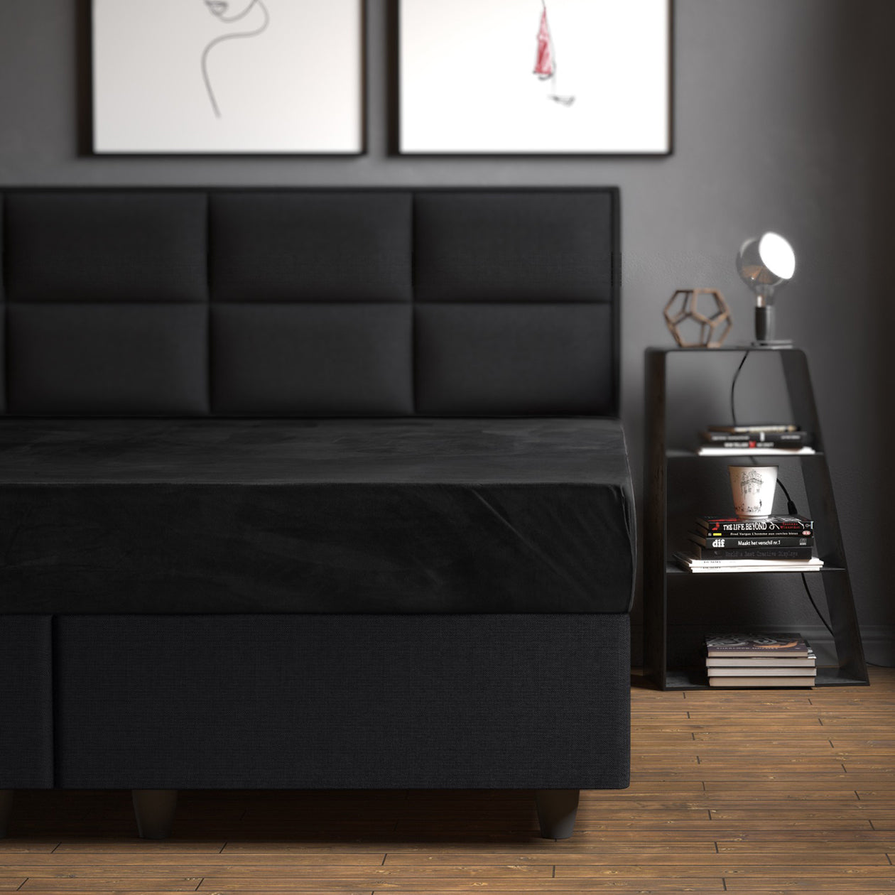 HappyBed Spannbettlaken | Samt Schwarz