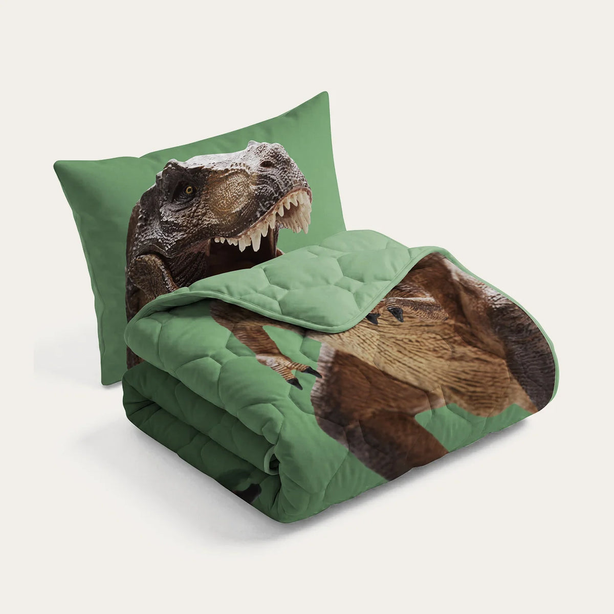 HappyBed Kids Dekbed dino kinderdekbed met kussensloop, zachte en ademende microvezel, geschikt voor hele jaar gebruik