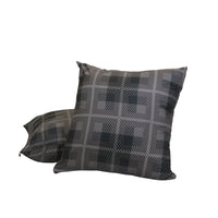 Set of 2 HappyBed grey tartan decorative pillowcases with zipper closure and soft microfiber fabric