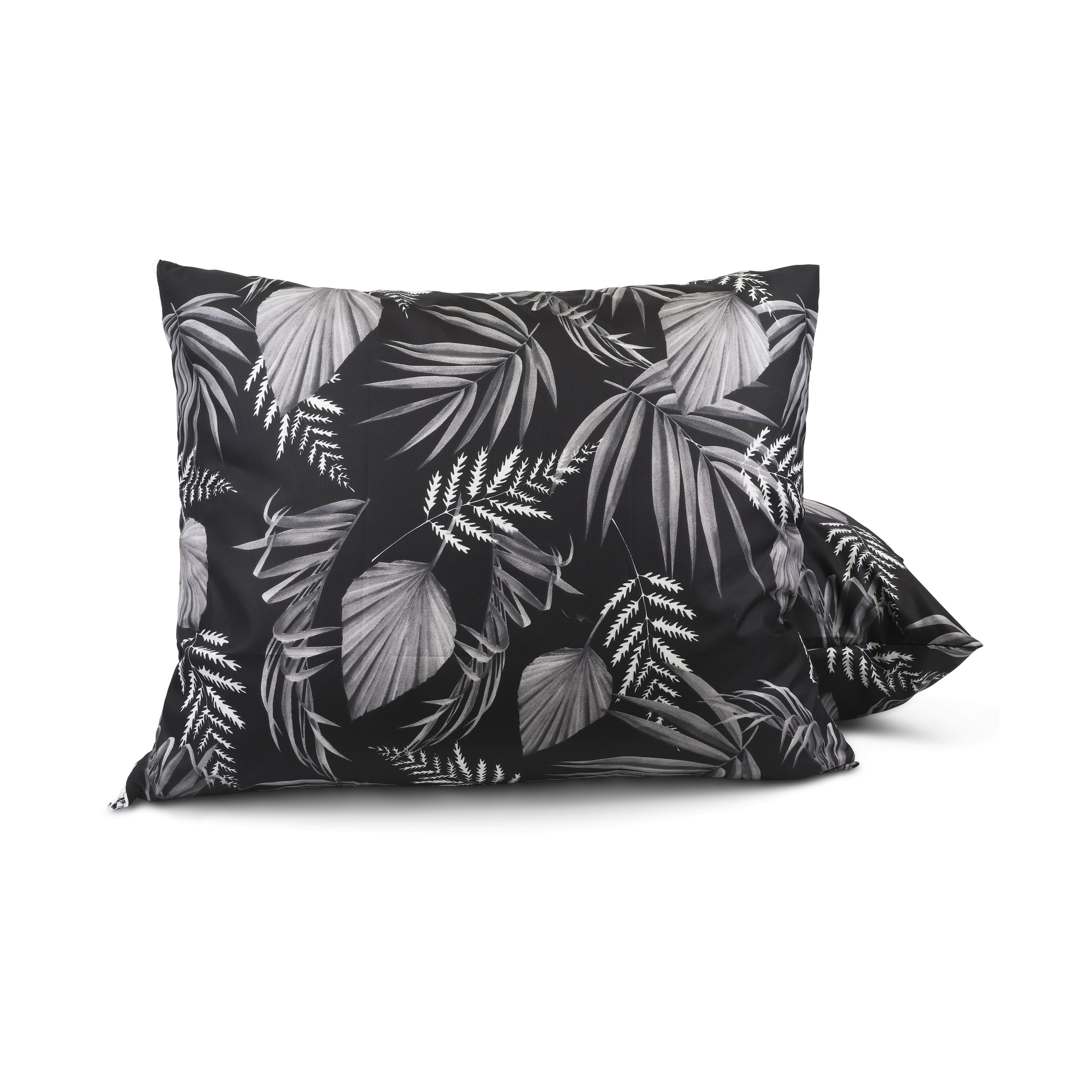 HappyBed | Schwarzes Blätter-Kissenbezug-Set, 2-teilig – 40 x 80/80 x 80 cm – 100 % Mikrofaser