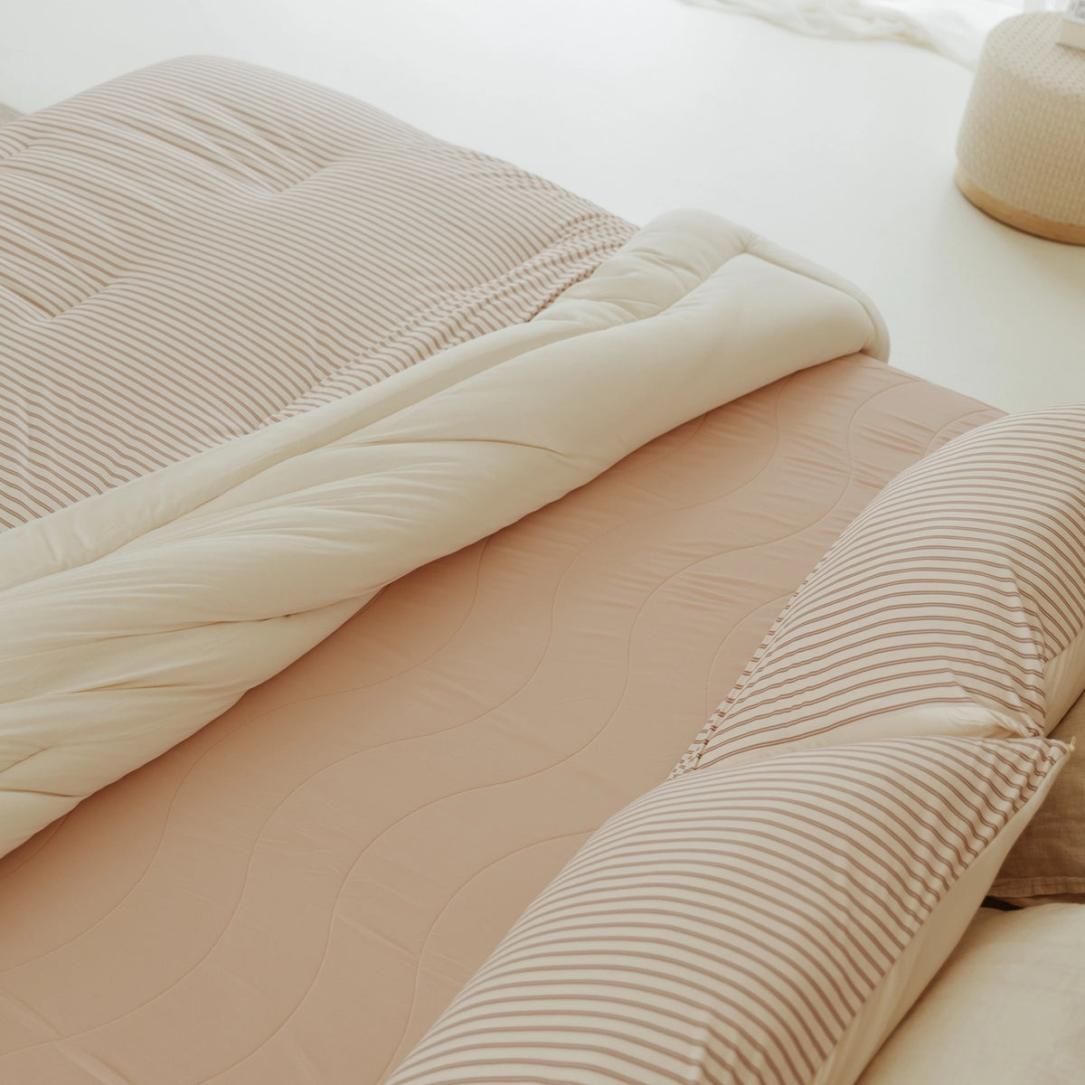 Washable All Season Duvet | Marshmallow | Mocha stripes
