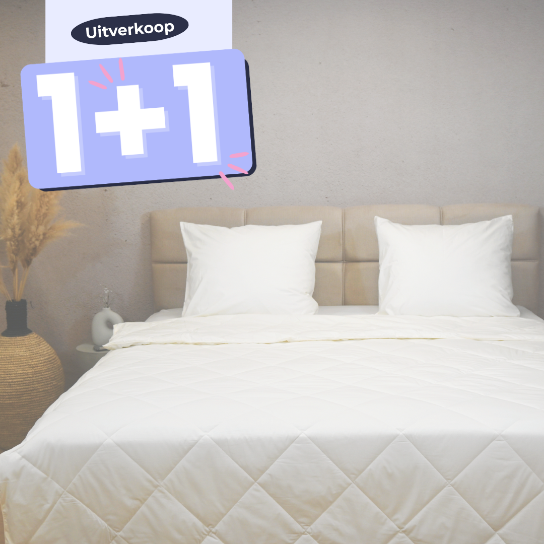 HappyBed Premium off white zomerdekbed van percal katoen, licht en ademend, ideaal voor warme nachten, 1+1 uitverkoop aanbieding