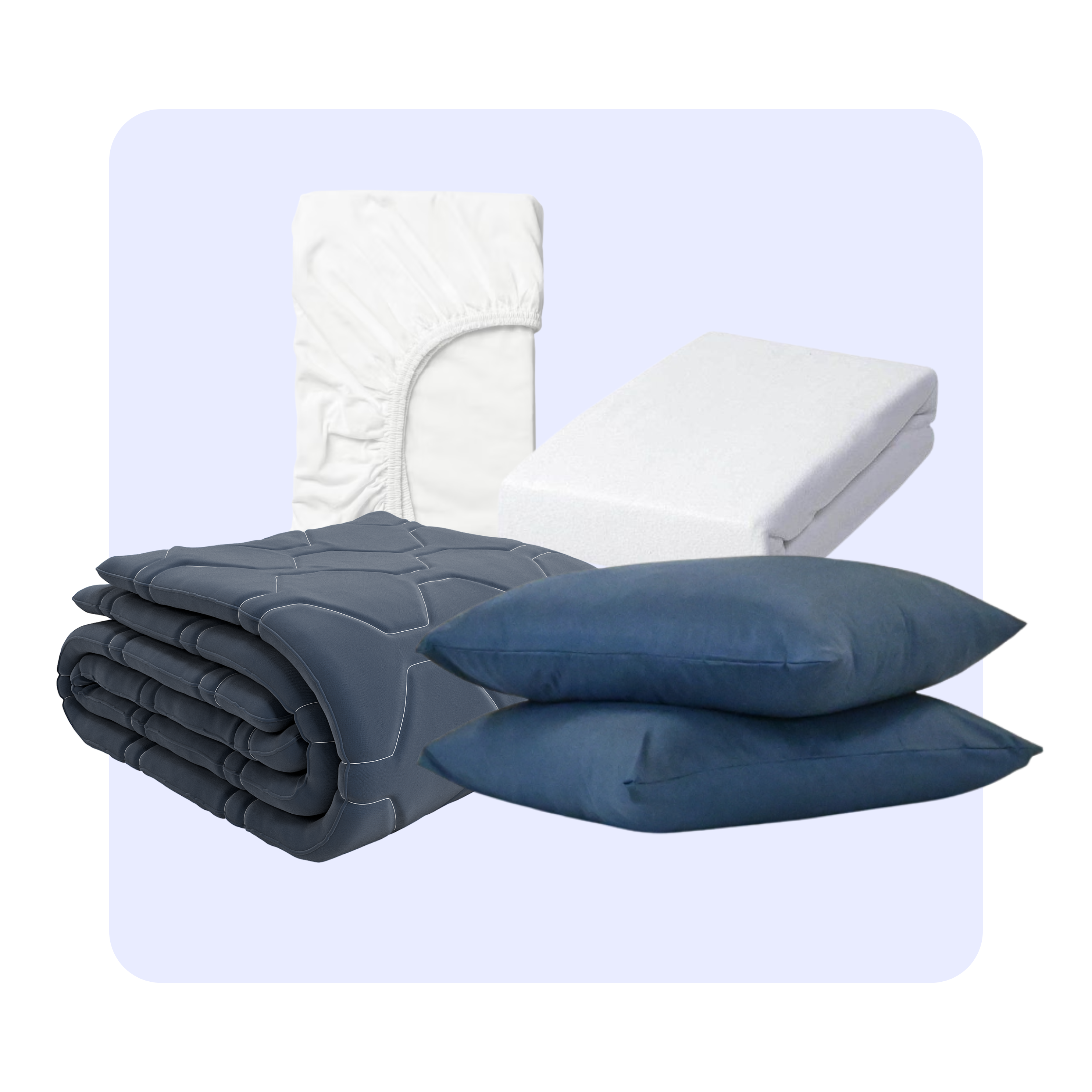 HappyBed Bundle: Dark Blue – Duvet, Pillowcase (60x70 cm), Fitted Sheet & Mattress Protector - All-season Duvet - SKU: 