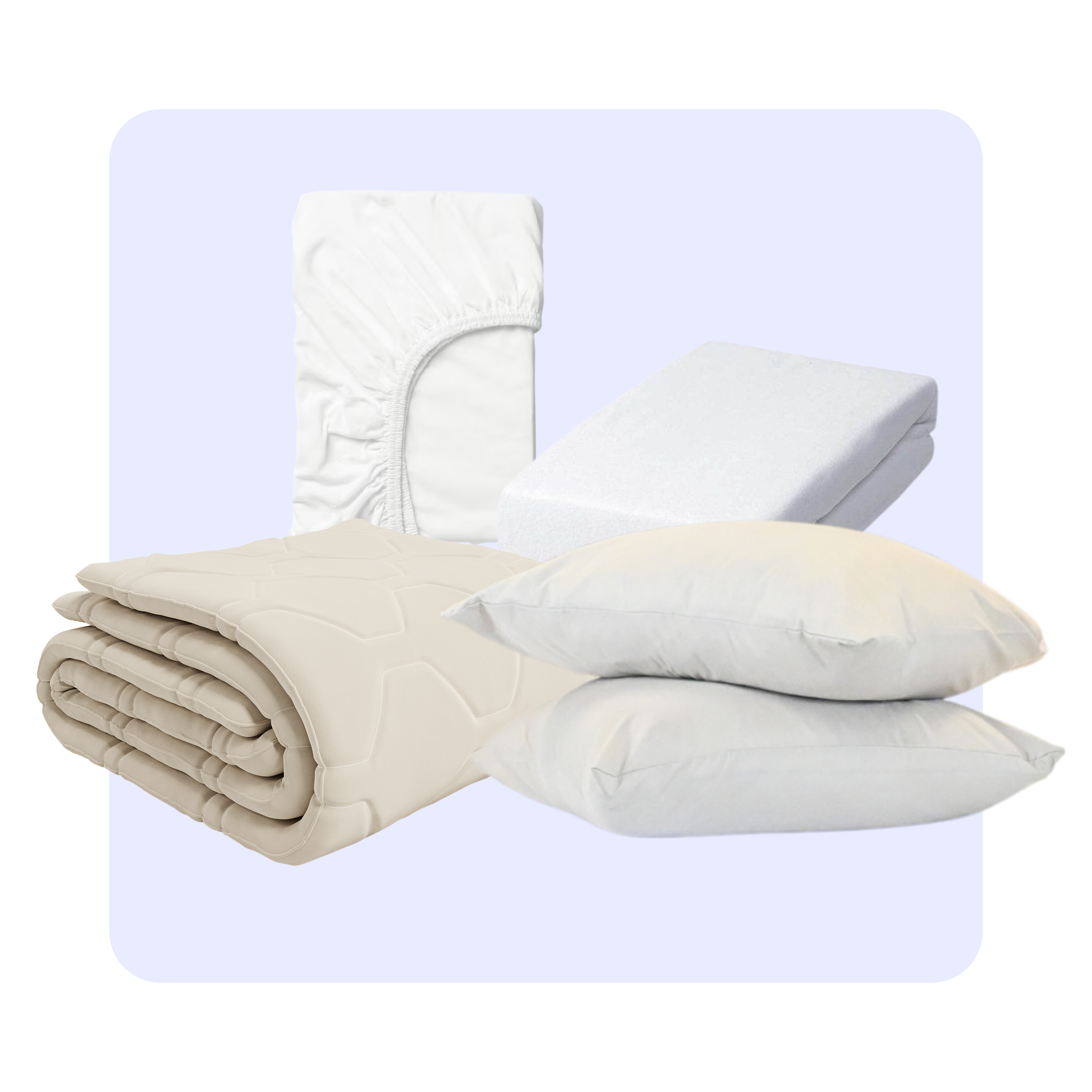 HappyBed Bundle: Taupe – Bettdecke, Kissenbezug (60x70 cm), Spannbetttuch & Molton - Ganzjahresdecke - SKU: 