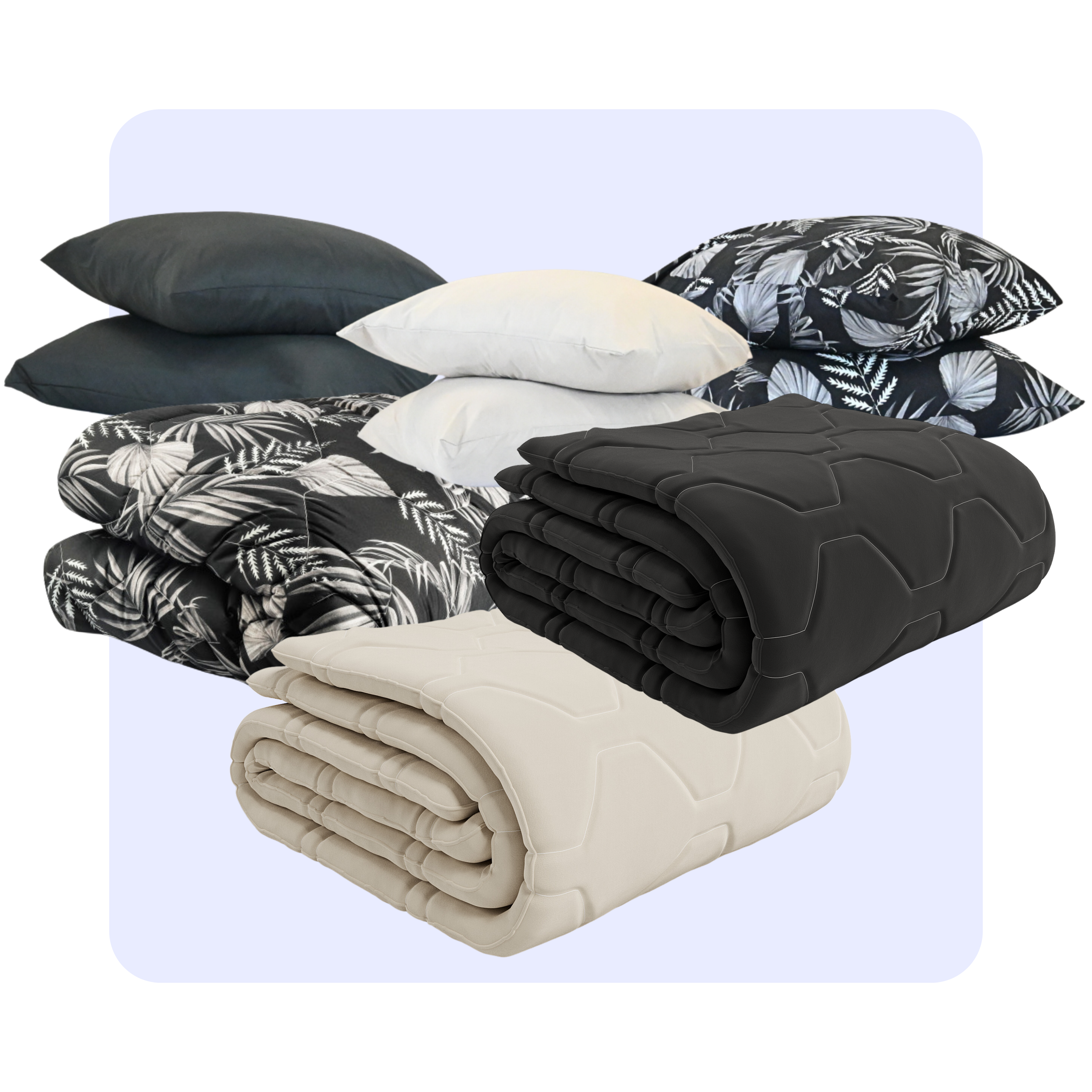 HappyBed bestseller bundle – Set of 3 (Black Leaves, Taupe & Black) - Incl. pillowcases (60x70 cm) - Duvets for all seasons - SKU: 