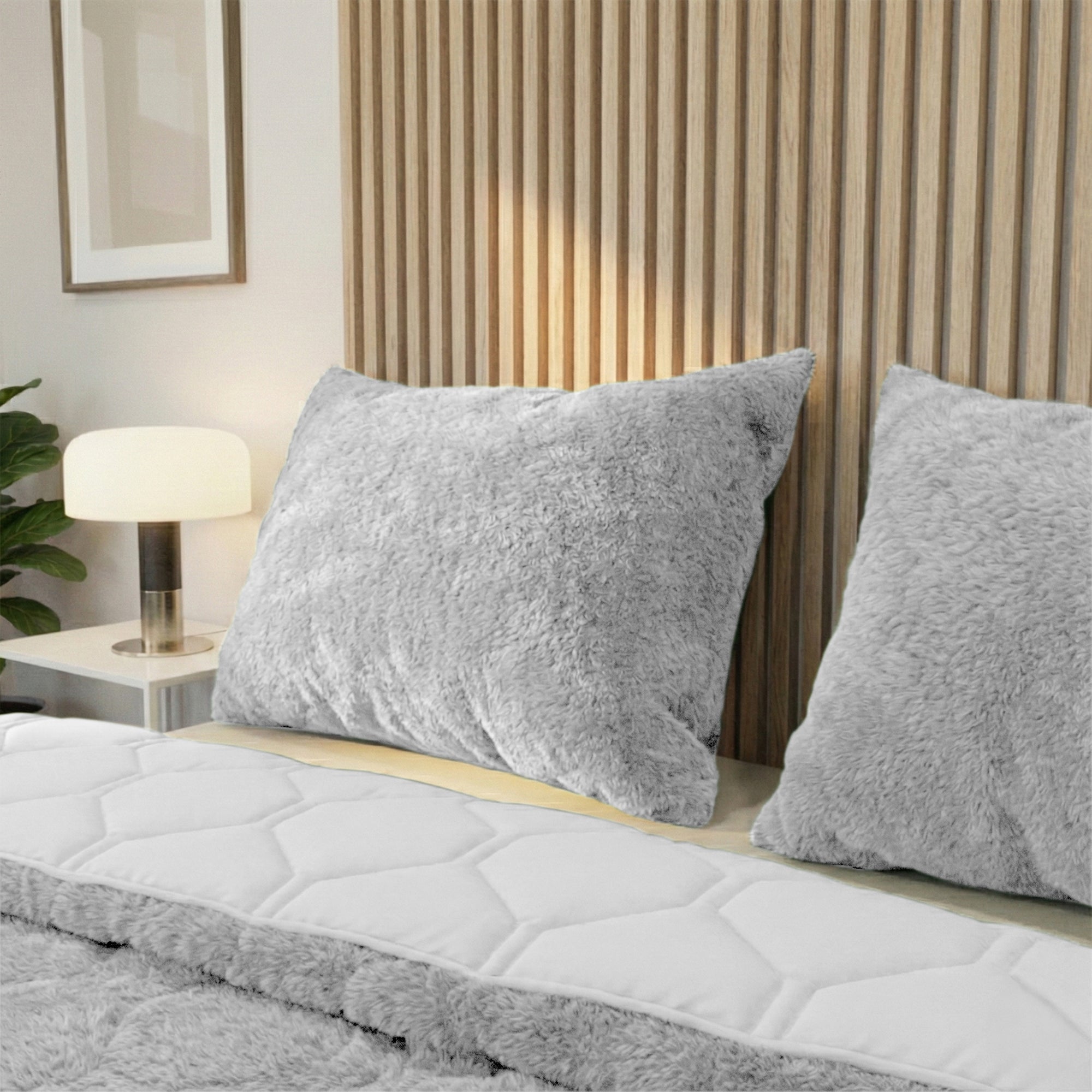 HappyBed Kissenbezug | Plüsch Grau | 2er Set | Teddy