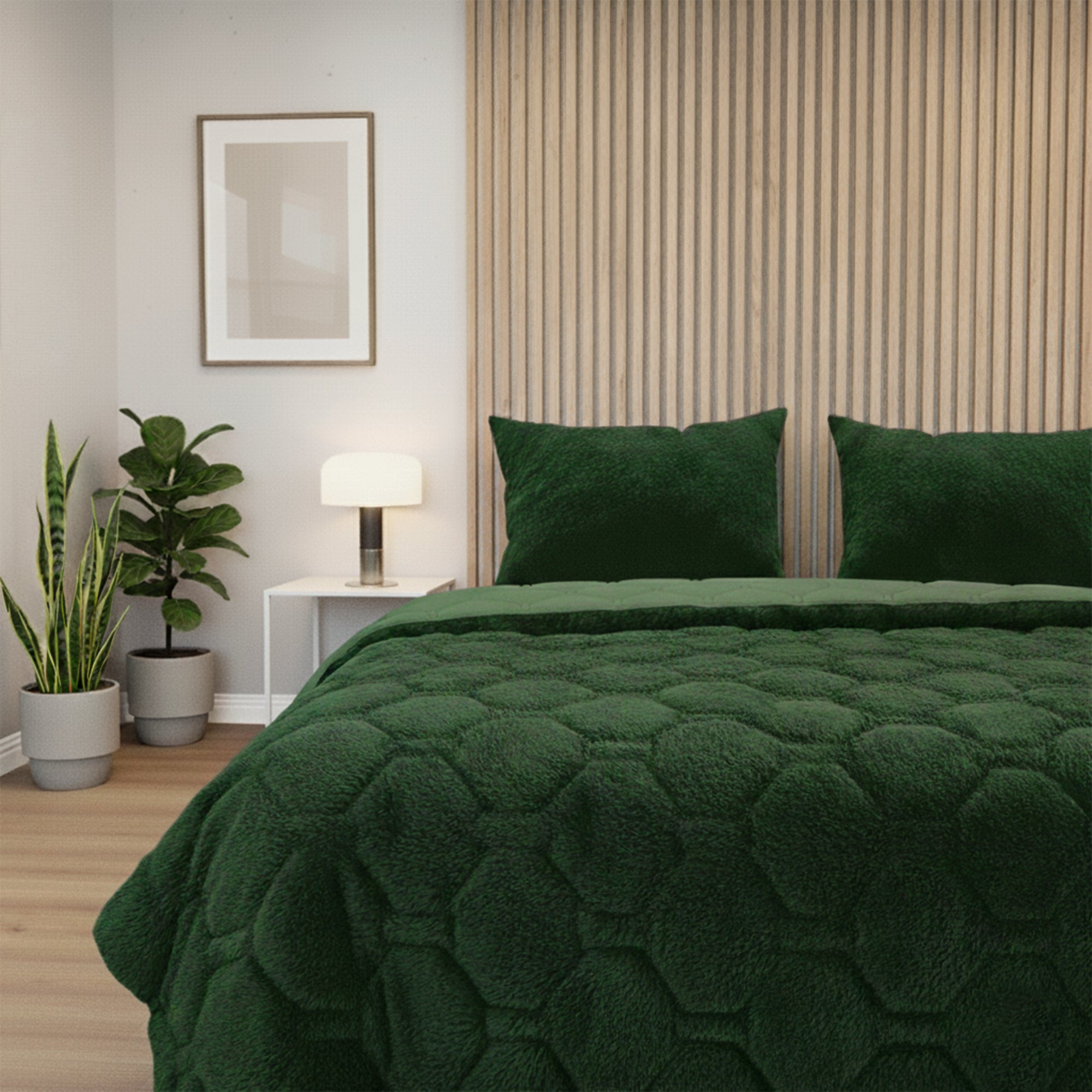 HappyBed Bettdecke | Plüsch Dunkelgrün | Für das ganze Jahr | Teddy