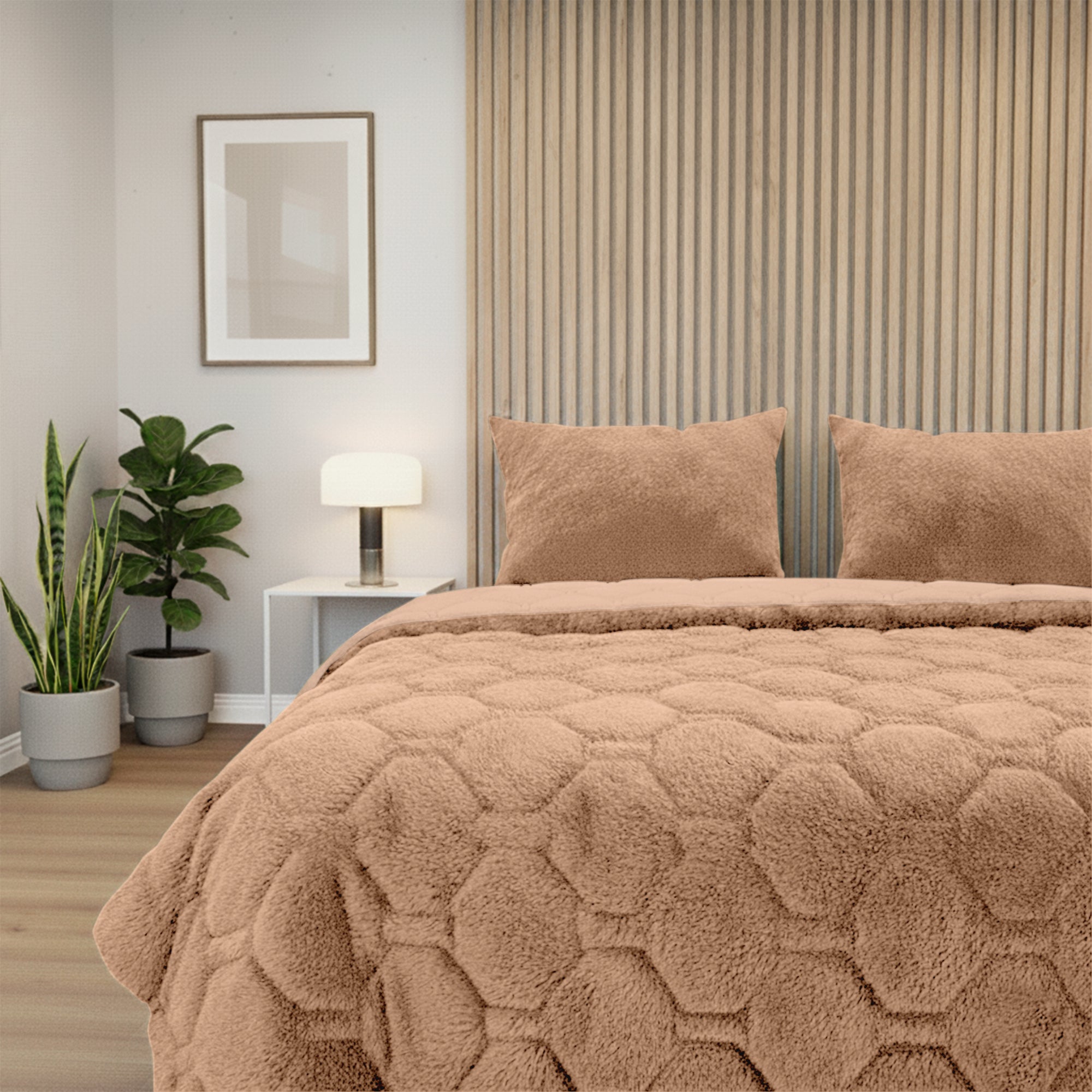 HappyBed Couette | Peluche Taupe | Pour toute l'année | Teddy