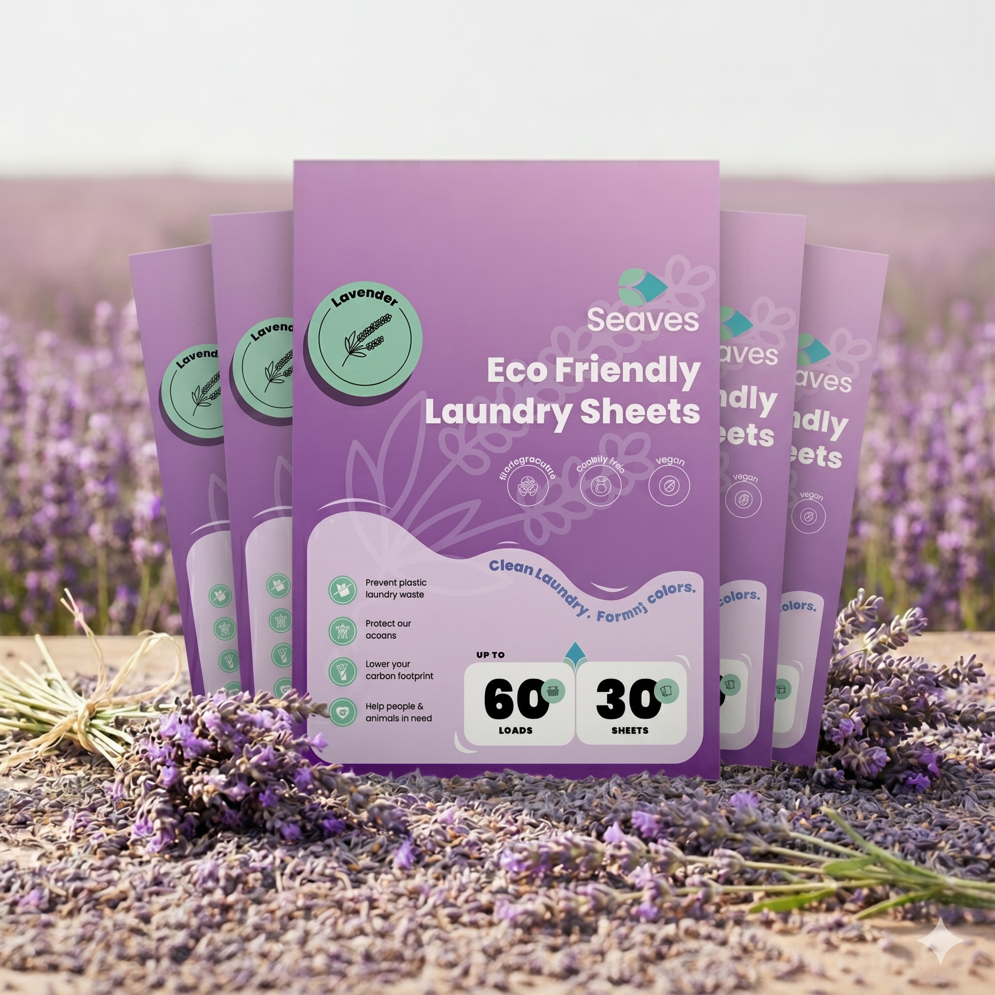 Seaves Wasbundel Lavendel 1 jaar wassen met 5 verpakkingen wasstrips voor 300 wasbeurten