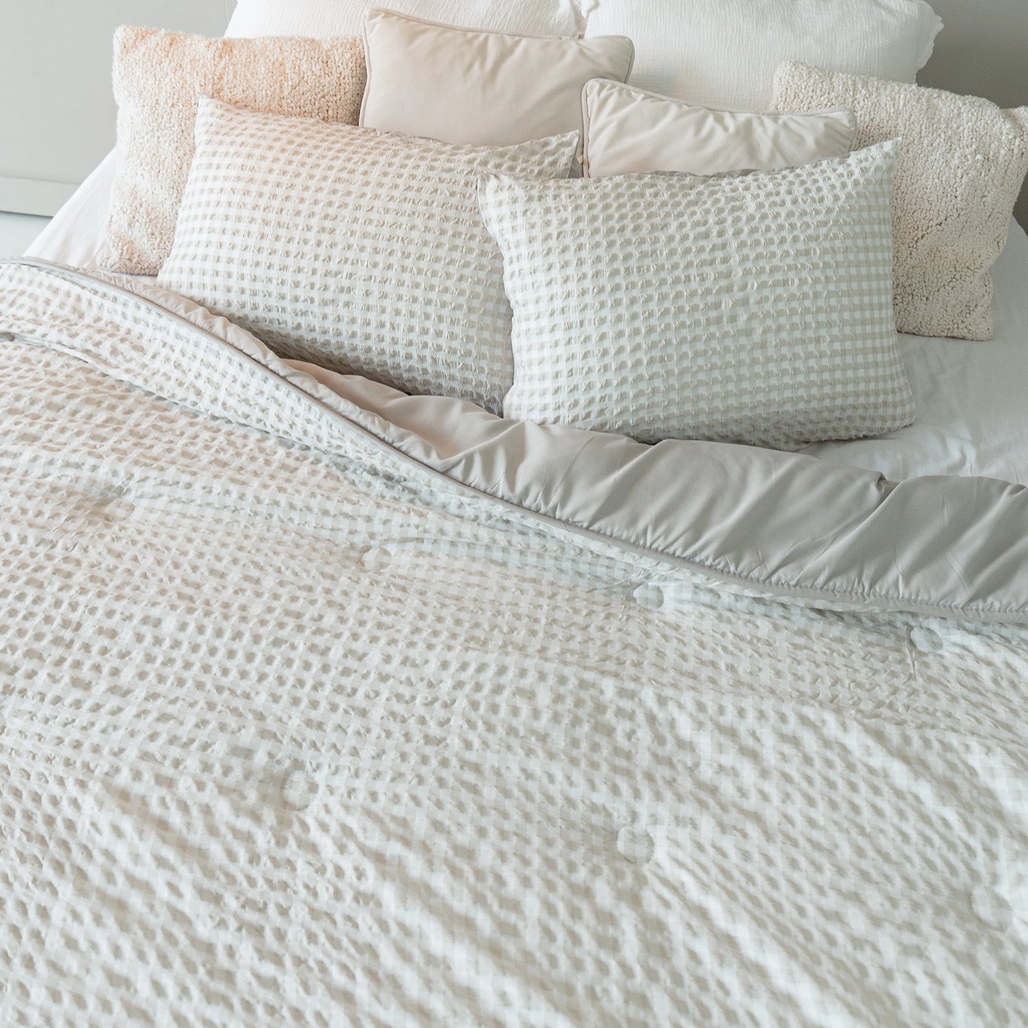 HappyBed Wasbaar All Season Dekbed | Seersucker | Greige