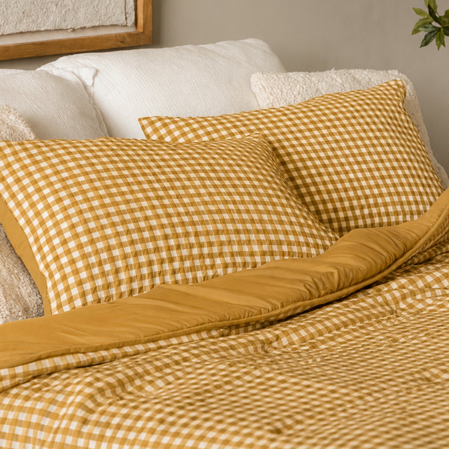 HappyBed Kussensloop | Seersucker Ochre | Set van 2