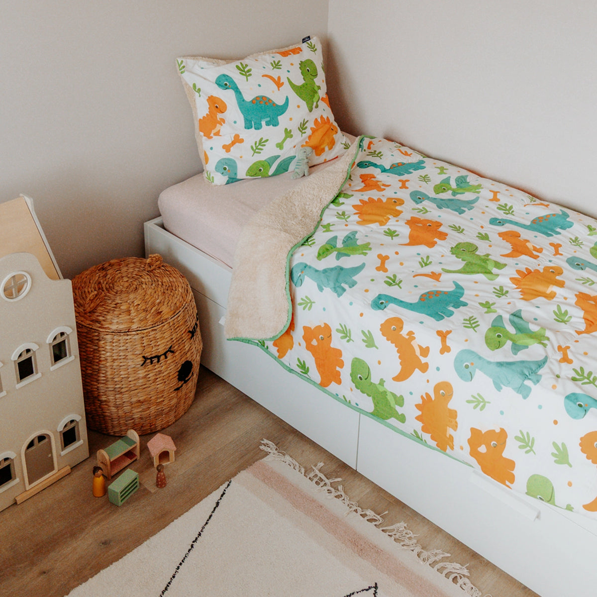 Taies d’oreiller| Enfants| Teddy sherpa| Happy Dinos
