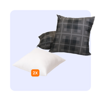 HappyBed sierkussens set with two grey tartan decorative pillow covers and two white inner cushions, soft microfiber, elegant and machine washable.