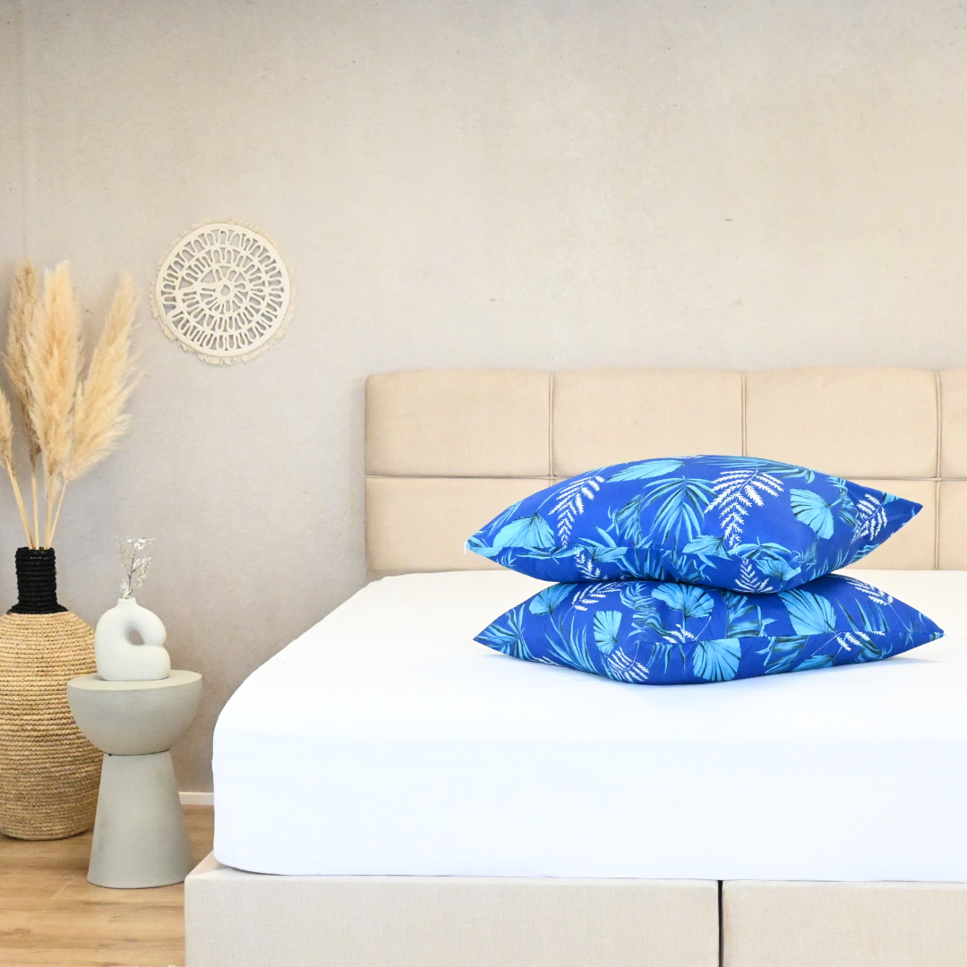 HappyBed | Blue leaves Lot de 2 taies d'oreiller - 60x70cm - Microfibre