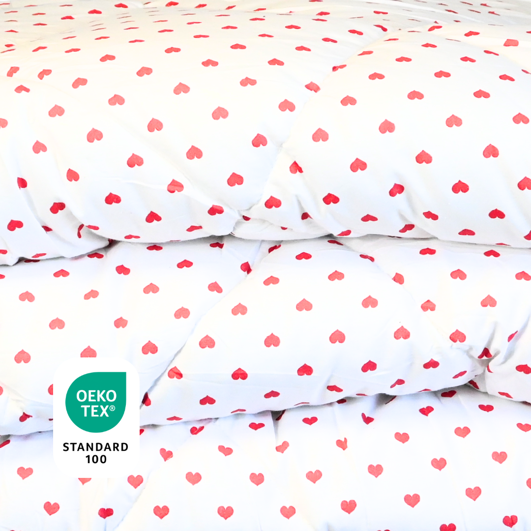 HappyBed Sweethearts duvet, 100% cotton, hypoallergenic, suitable for all seasons.