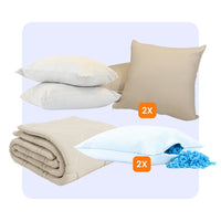 HappyBed complete set bundle with taupe duvet, decorative pillows, pillowcases, and soft microfiber bedding for luxury and comfort