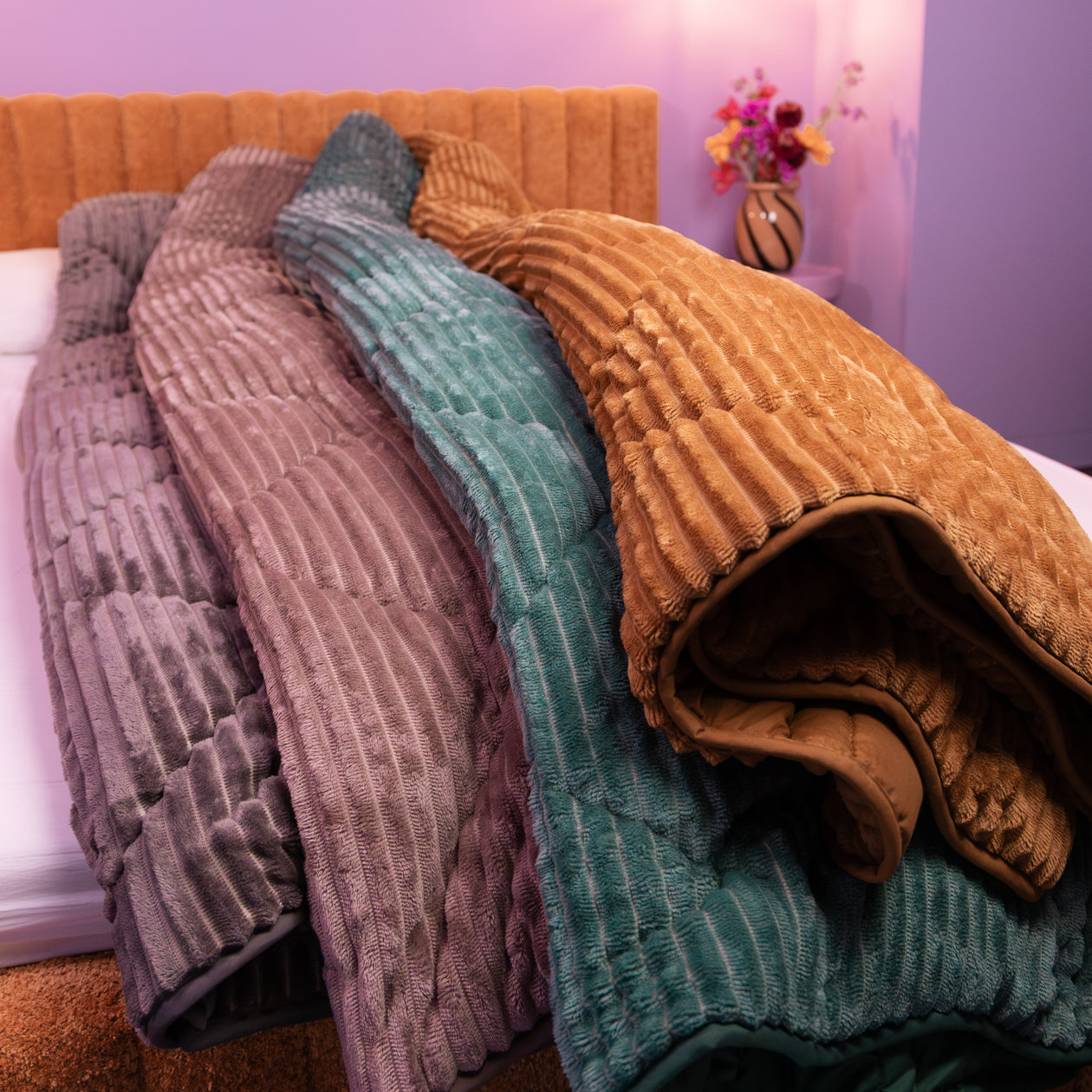 HappyBed Edredón | Felpa de canalé marrón | Para todo el año