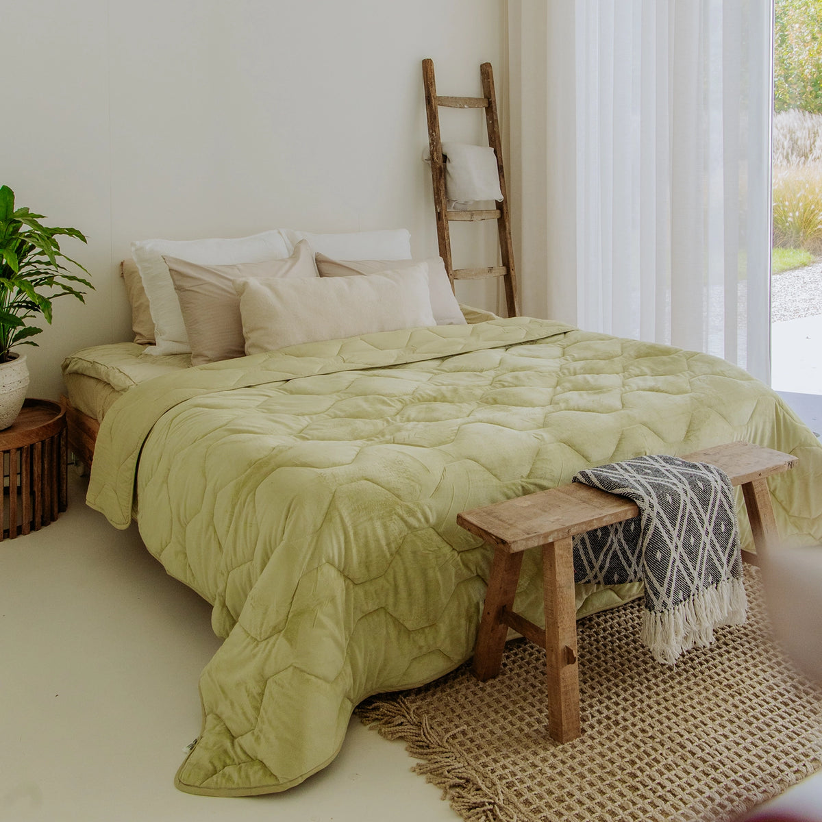 Wasbaar All Season Dekbed | Teddy | Velvet | Sage Green