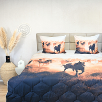 HappyBed Terra Plains Horses year-round duvet with horse design on bed.